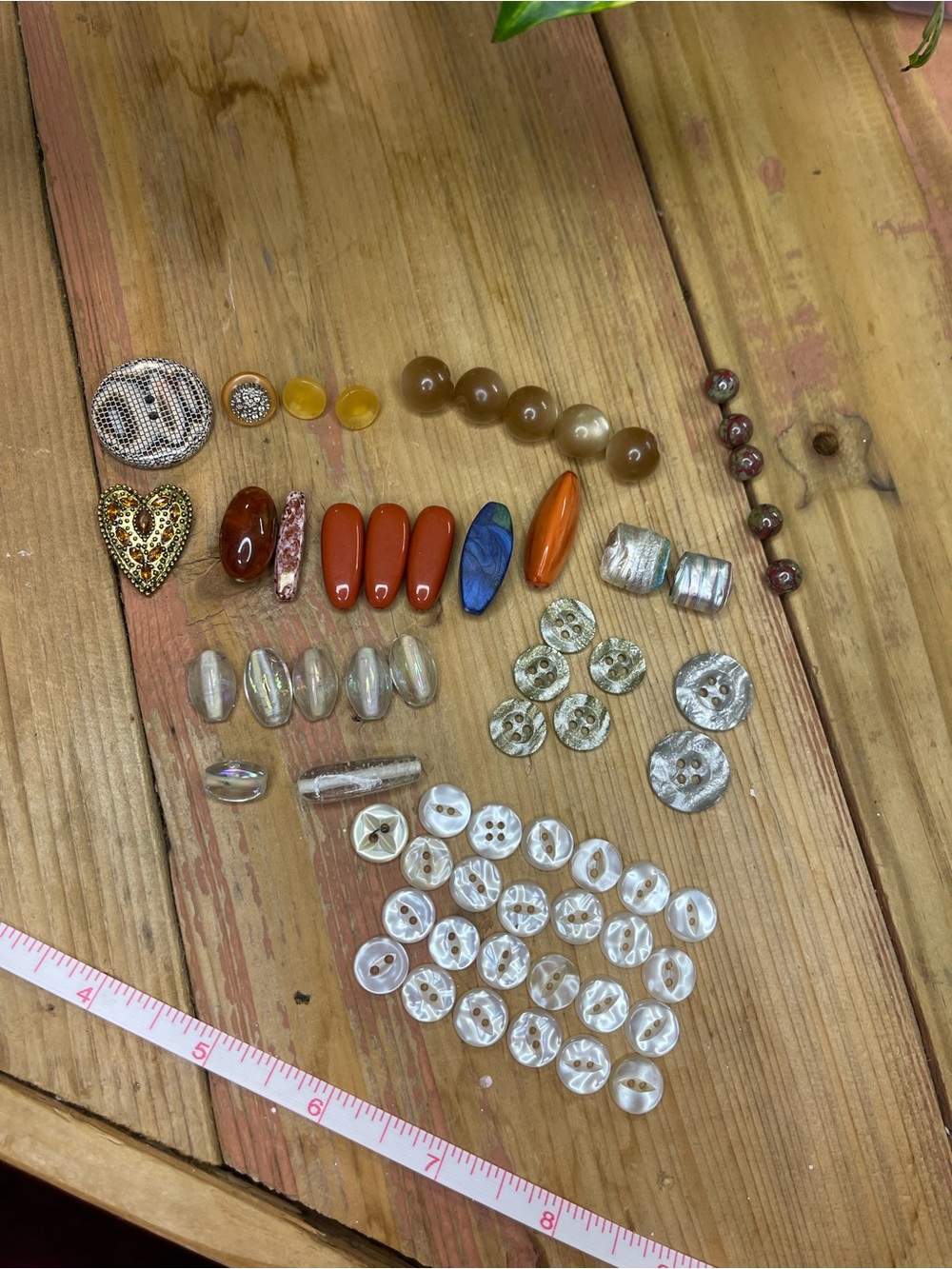 Vintage Mixed Beads and Buttons Assortment in Brown, Orange, Gold, White